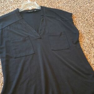 Black V-Neck Top with Pockets